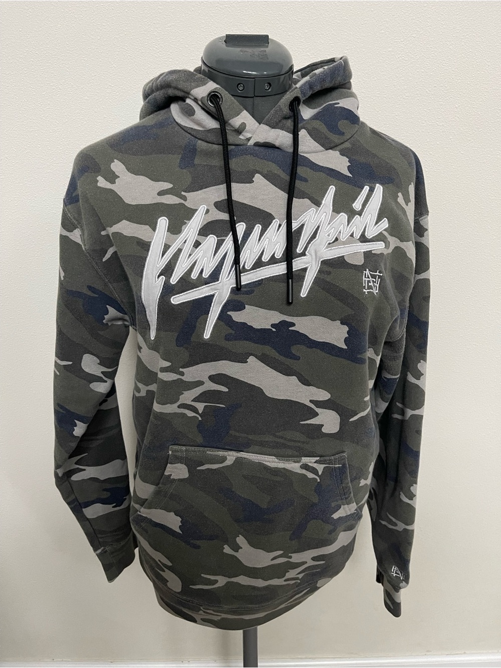 Flag Nor Camo Pullover Hoodie with Script Logo - Grey/Green - Picture 1 of 5